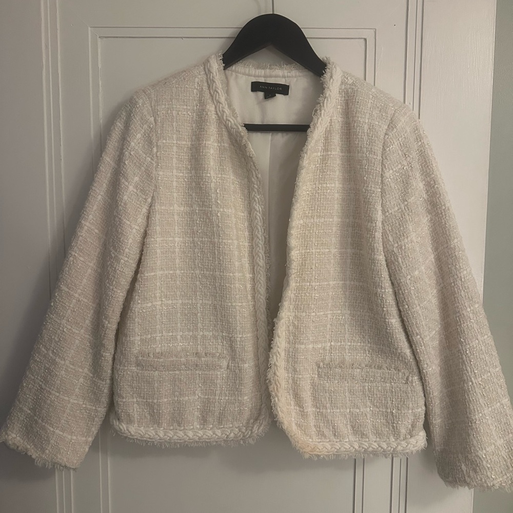 Ann Taylor Ivory Tweed Textured Jacket